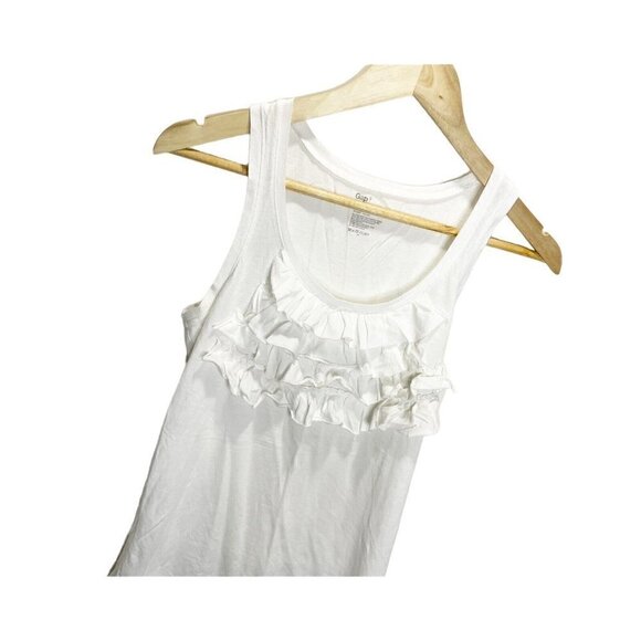 Gap Tank Top Womens Size S White Ruffle Round Neck Dressy Cotton Polyester Top - Picture 4 of 4